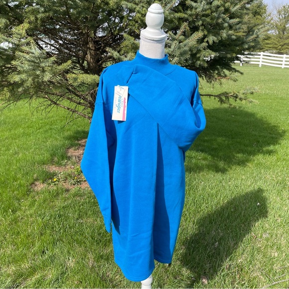 Vintage 80s Lady Wrangler Solid Blue Long High Neck Sweatshirt New Old Stock - Picture 2 of 8